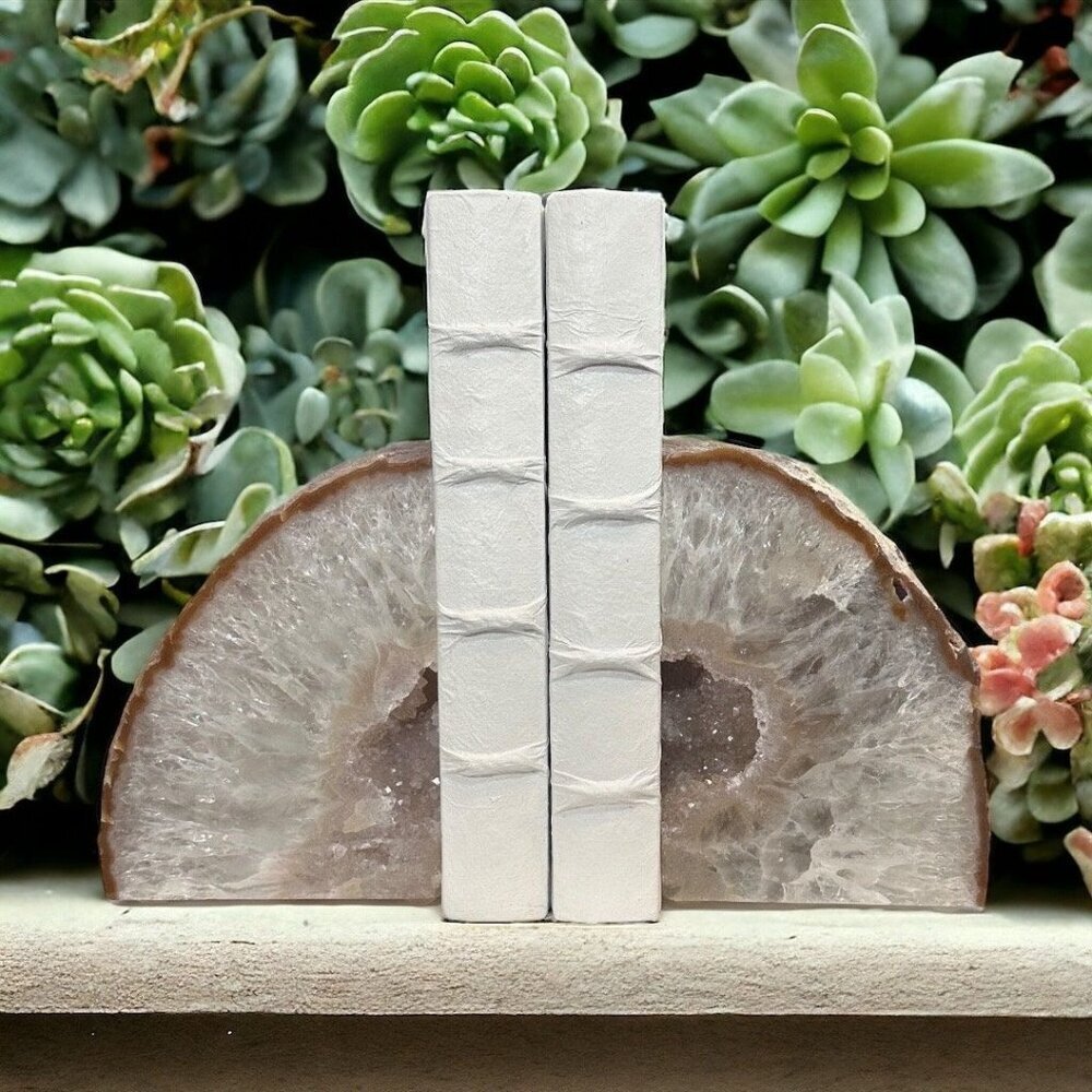 Agate Crystal bookends with Geode Center, Natural stone, Bookshelf Decor (DF)
